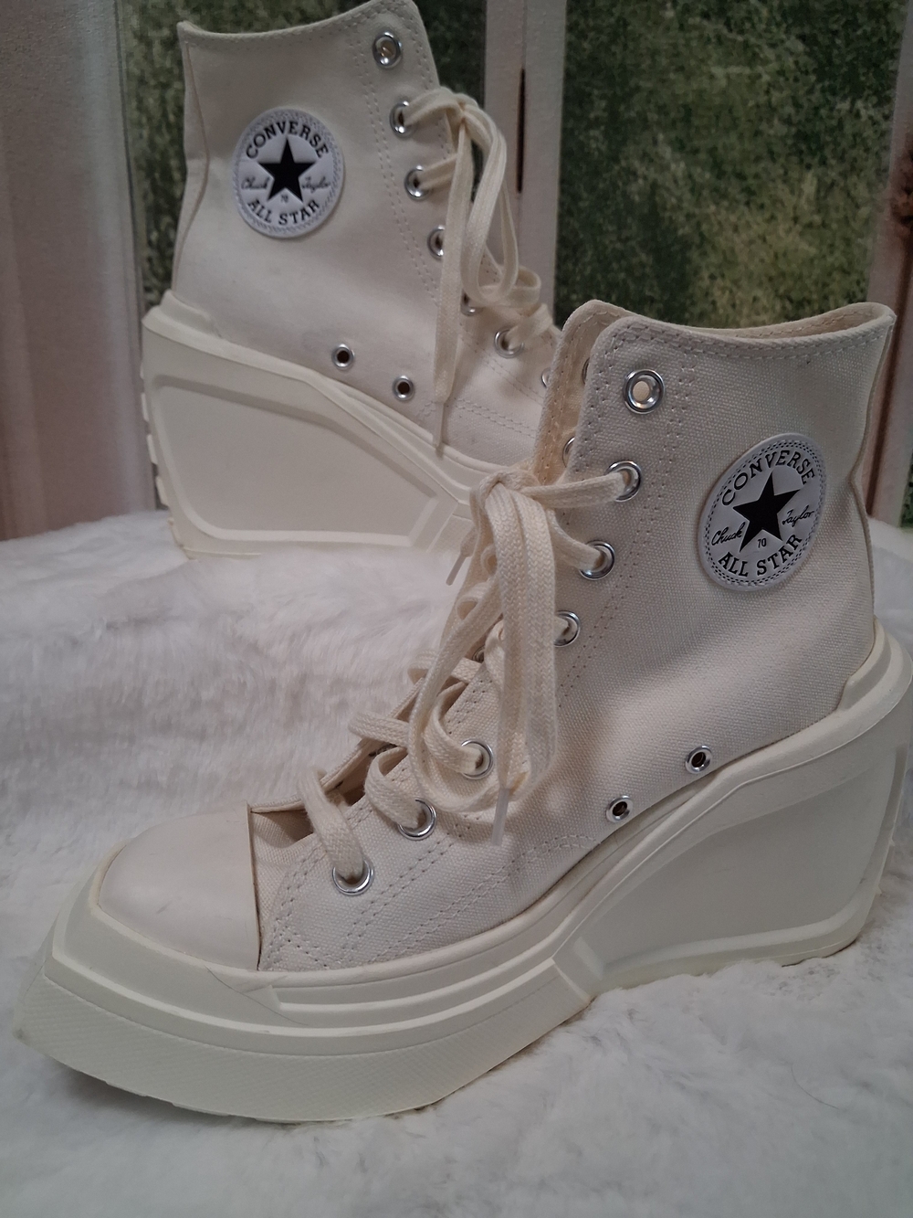 ​⭐ Converse Chuck 70 De Luxe Wedge Platform Sneakers Egret White Sz 8